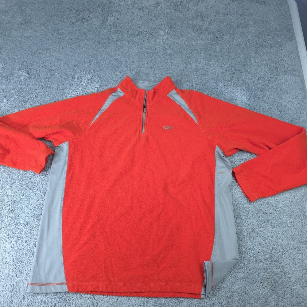 Reebok Pullover Mens XL Orange Gray 1/4 Zip Fleece Mock Neck Stretch Colorblock